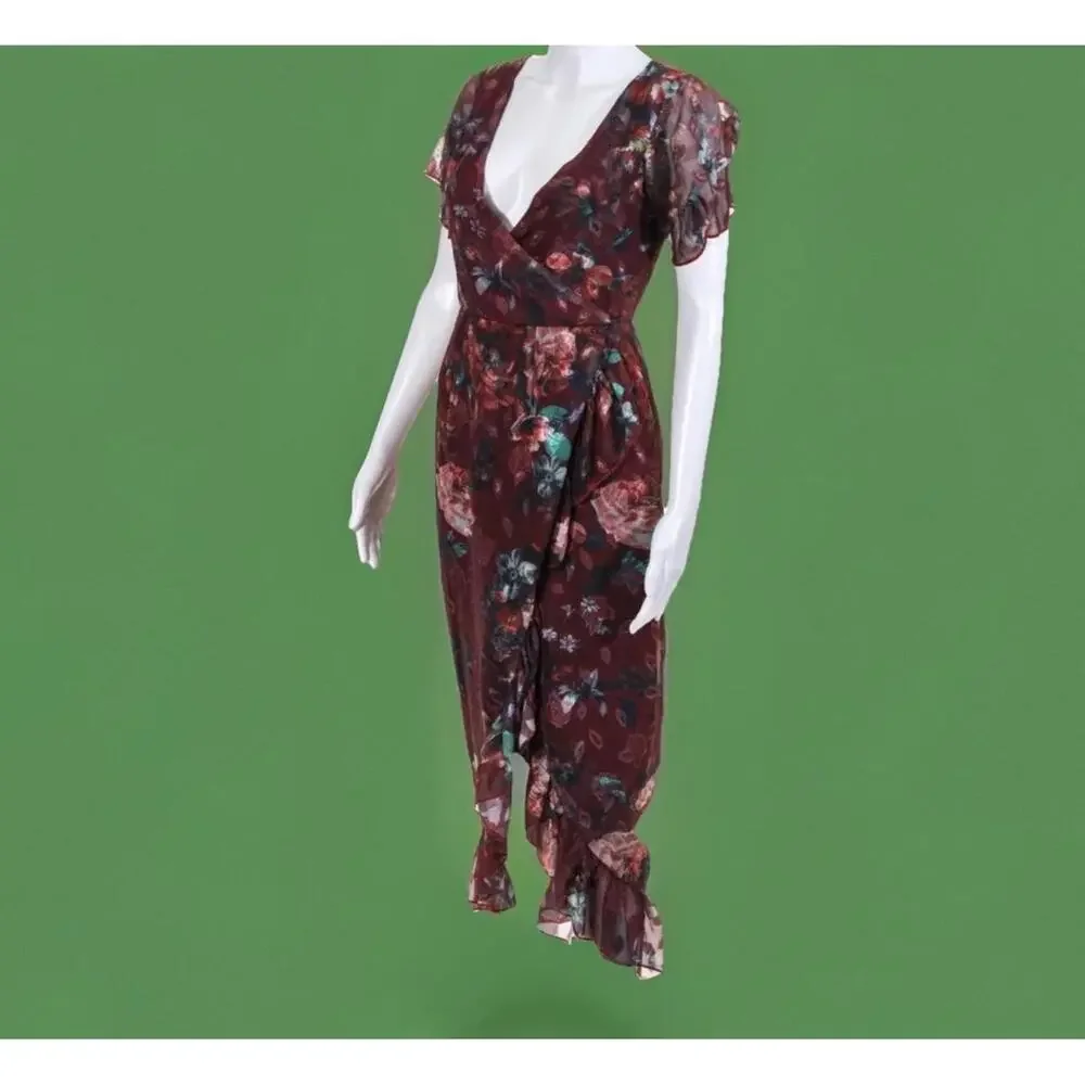 Anthropologie Vone Dress 6 Small‎ Floral Embroidered Whimsical Fairy Faux Wrap